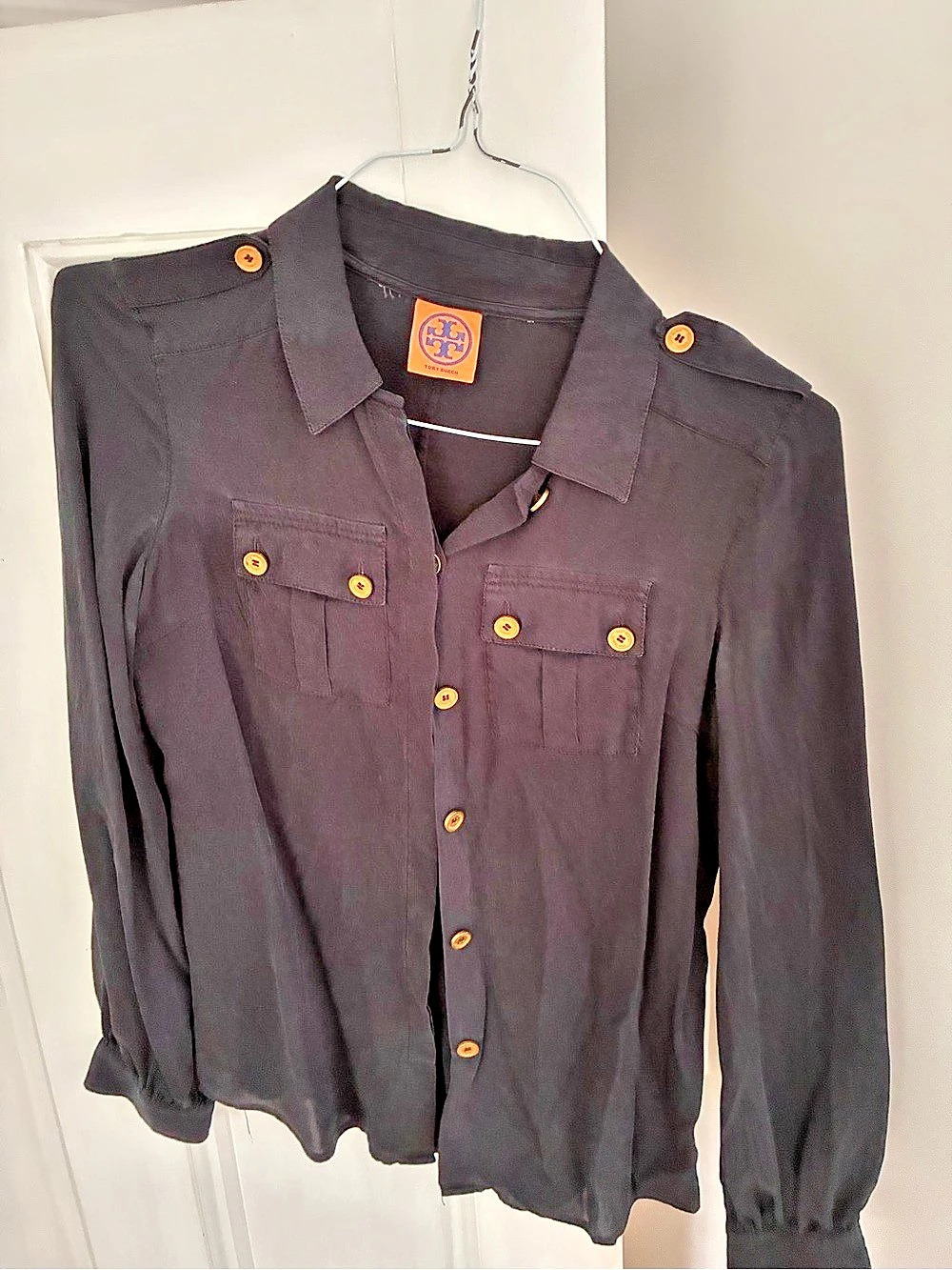 Tory Burch Black Silk Button Down Shirt